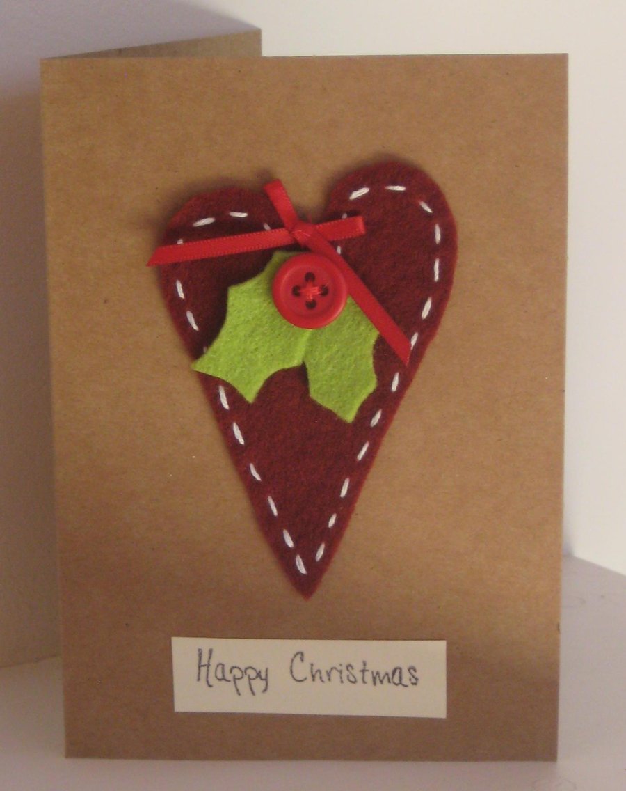 Felt Heart Christmas Card Folksy