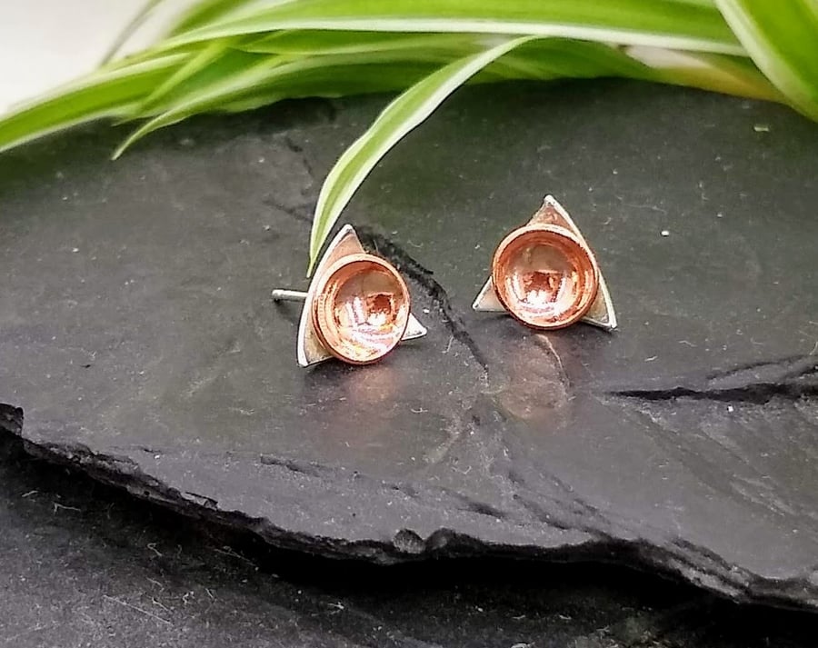 Silver & Copper Geometric Stud Earrings