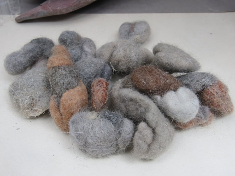 Small Multicolour Brown Grey Natural Dye Felt Nuggets I