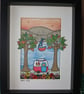 Quirky art, original illustration paper pictures of a cute caravan, sailing boat