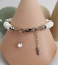 White quartz & silver beaded bracelet heart charm - Image 10
