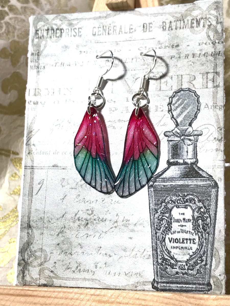 Deep Pink Sterling Silver Fairy Wing Earrings