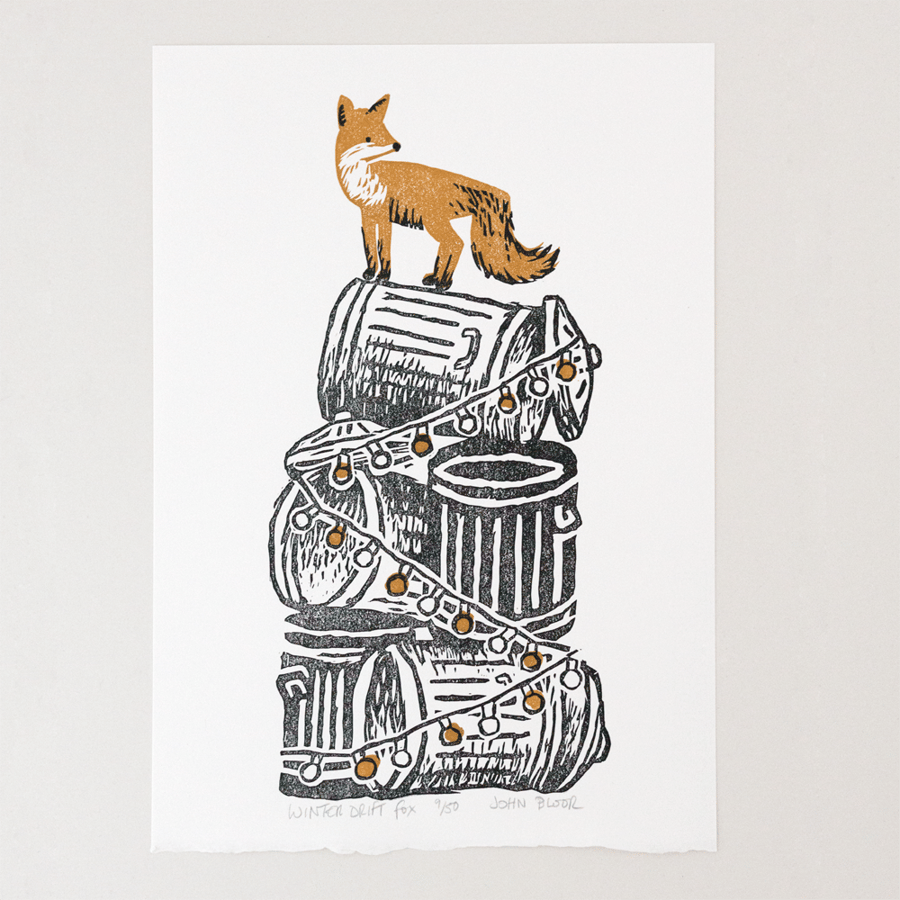 Winter Drifts "Fox" linocut print