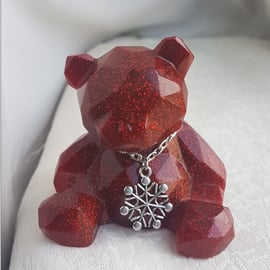 Glittery Red Festive Bear with Snow Flake Charm.