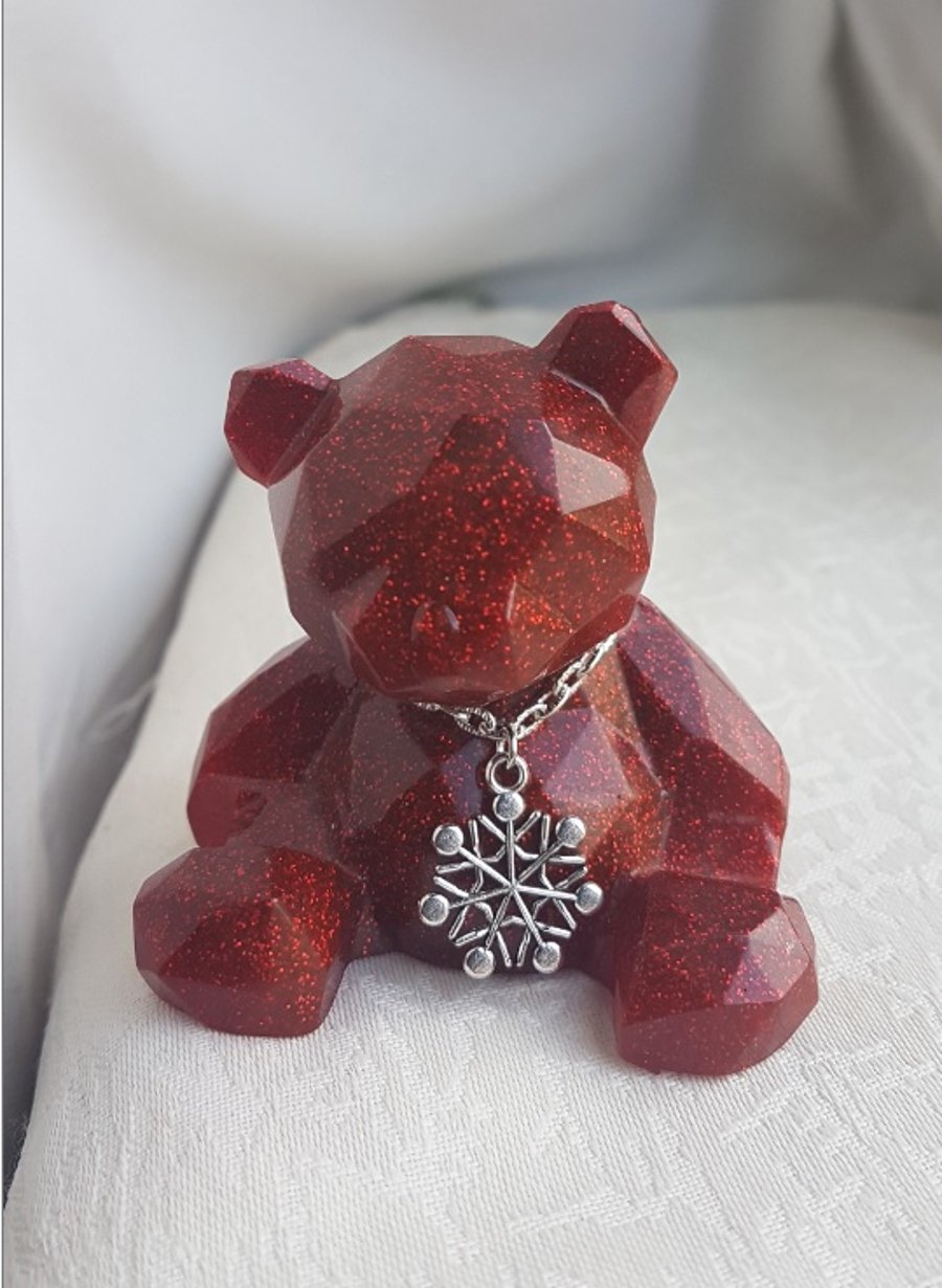 Glittery Red Festive Bear with Snow Flake Charm.