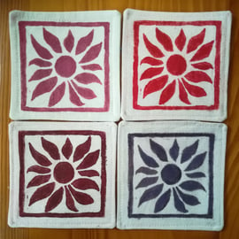 Fabric Coasters -  Set Of 4 Abstract Sunflower Design, 100% cotton 