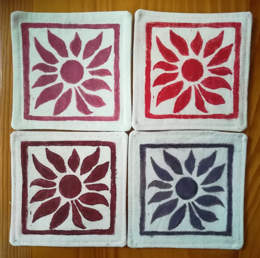Fabric Coasters -  Set Of 4 Abstract Sunflower Design, 100% cotton 