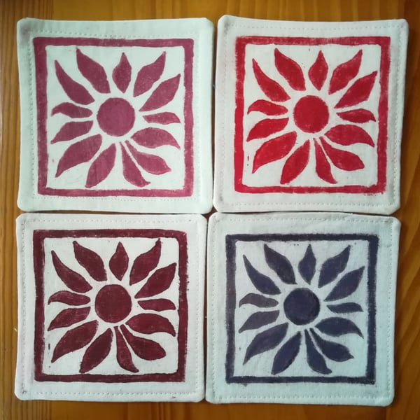 Fabric Coasters -  Set Of 4 Abstract Sunflower Design, 100% cotton 