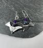 Silver bird earrings with amethyst and black pearl. - Image 7