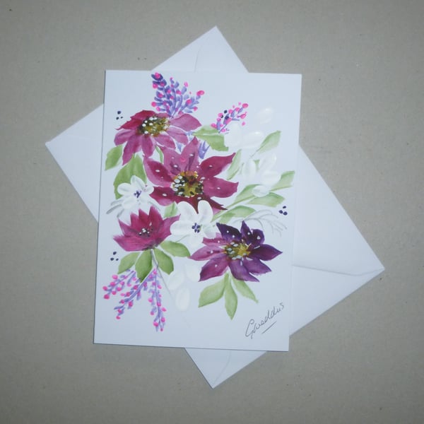 original art hand painted floral greetings card ( ref FA 531 B3 )