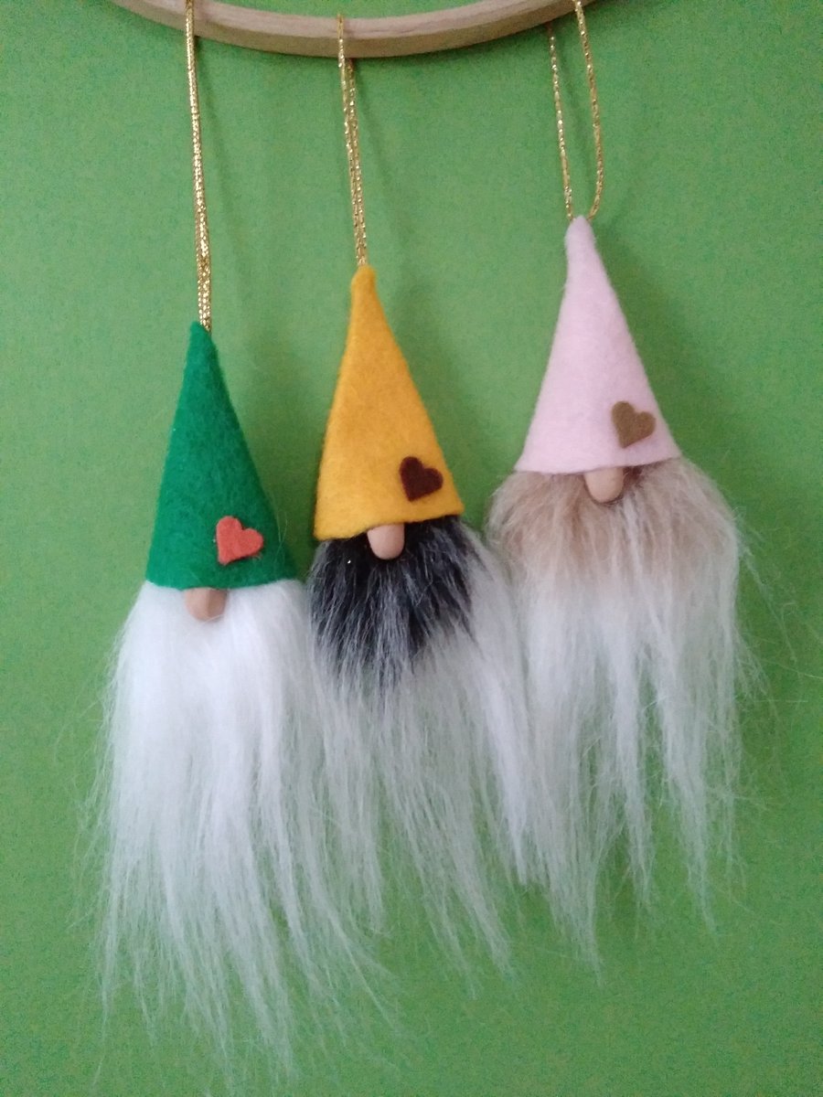 Set of 3 Hanging Tomte - Gnome Christmas Decorations