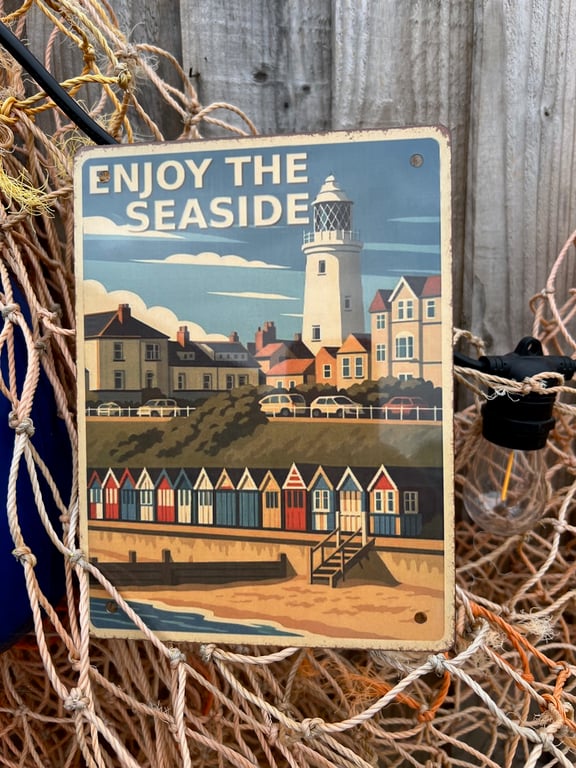 Southwold Tin sign Vintage British Seaside Beach Huts Retro Metal Wall Art Gift