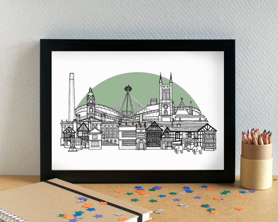 Bolton Landmarks Skyline Art Print