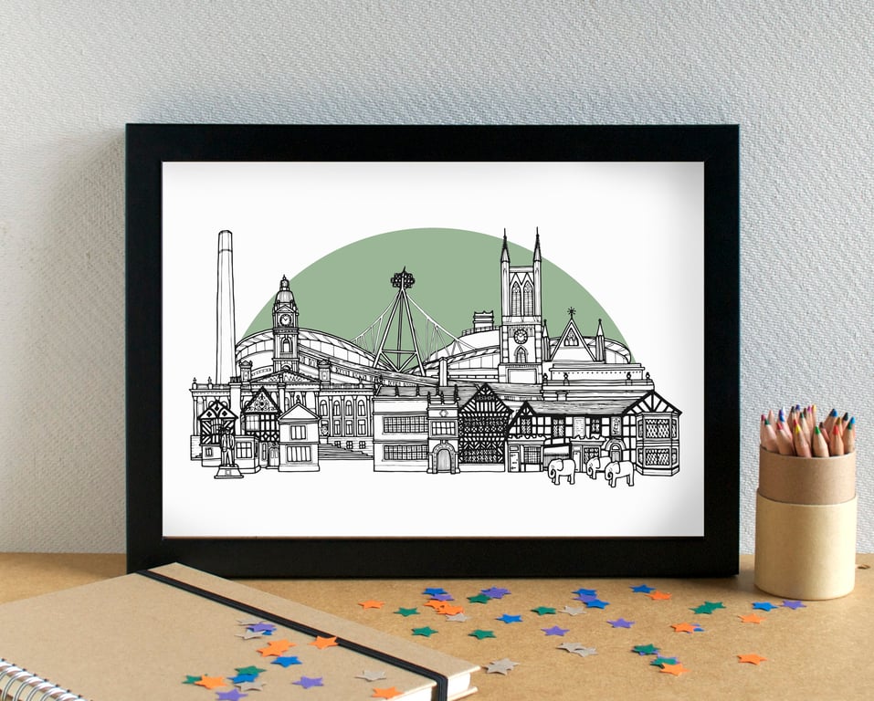 Bolton Landmarks Skyline Art Print