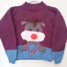 Aran Weight Rudolf the Reindeer Novelty Christmas Jumper, Child's Seaonal Jumper