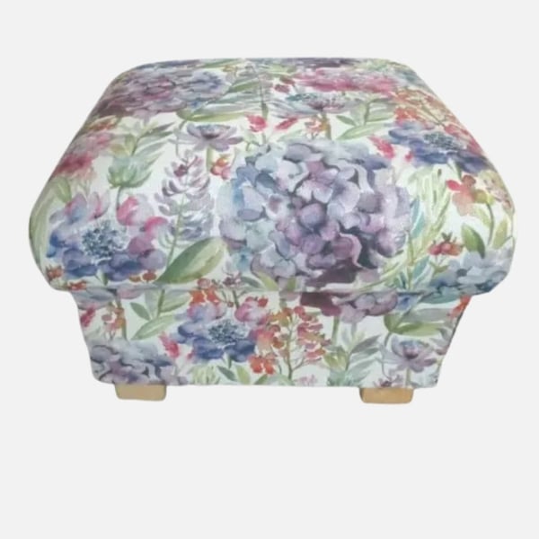 Storage Footstool Voyage Hydrangea Fabric Floral Pouffe Botanical Lilac Pink 