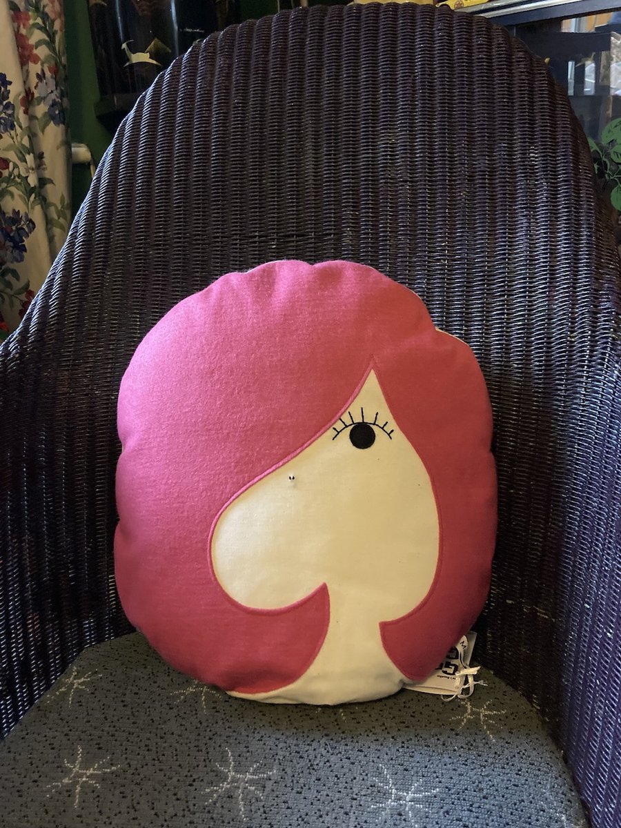 Hand Embroidered Pink Doll Face Cushion Seconds Sunday