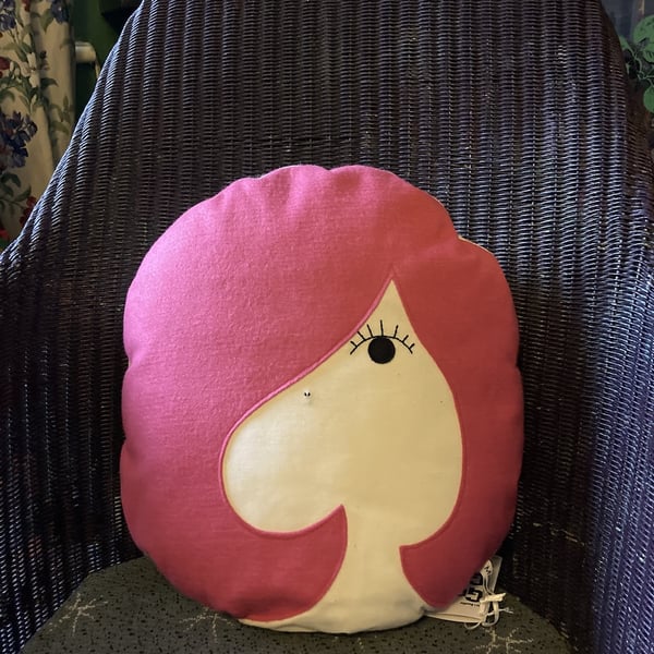 Hand Embroidered Pink Doll Face Cushion Seconds Sunday