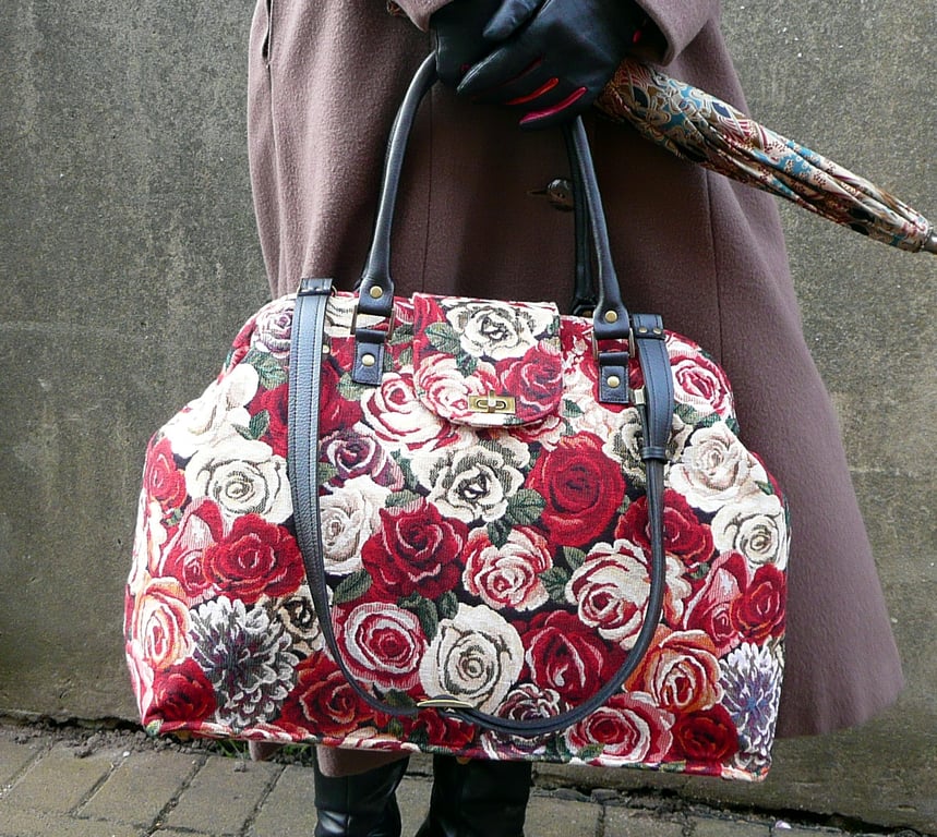 Rose tapestry Mary Poppins carpet bag travel bag overnight bag weekend holdall