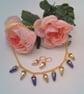 Purple and Cream Pearl Drop Beads on a Gold Plated Chain Necklace and Earrings - Image 4