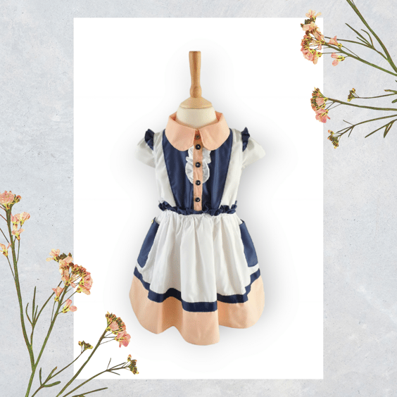 White, Navy and Peach Nautucal Shirt Dress. Age 2-3yrs