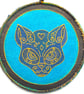 DDCMP01 - Cat Skull Mandala Wall Hanging-15cm diameter-Old Gold-Turquoise-Blue