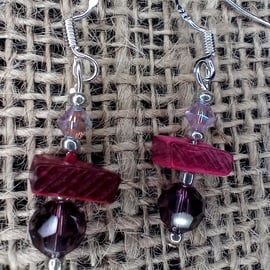 Earrings ear wires sterling silver purple fuchsia 10