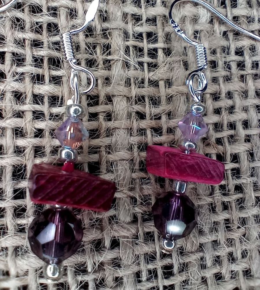 Earrings ear wires sterling silver purple fuchsia 10