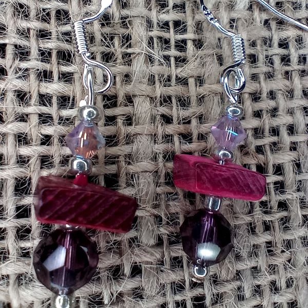 Earrings ear wires sterling silver purple fuchsia 10