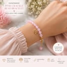 Handmade Pink Crackle Glass Bead Bracelet Gold Tree Charm Gift for Her