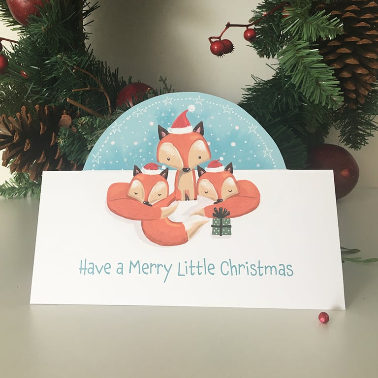 Cute Fox Family Shaped Christmas Card