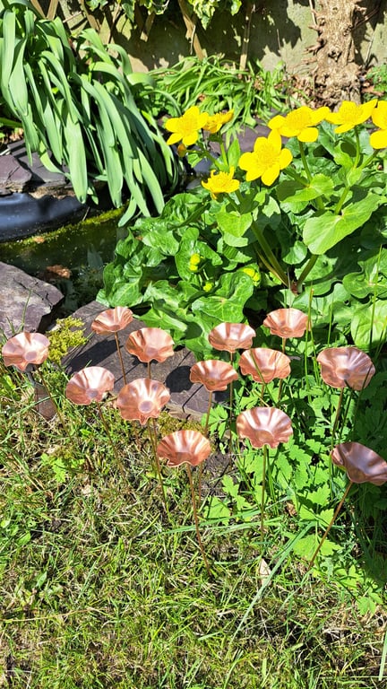 Handcrafted Copper Poppies, Set of 3