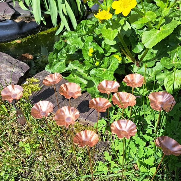 Handcrafted Copper Poppies, Set of 3