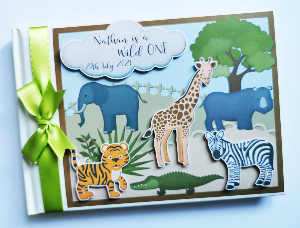 Safari birthday birthday guest book, Wild One safari Birthday book gift