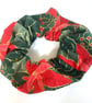 Christmas Scrunchie Dark Green Poinsettia Print