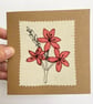 Embroidered Lily recycled flower art card. 