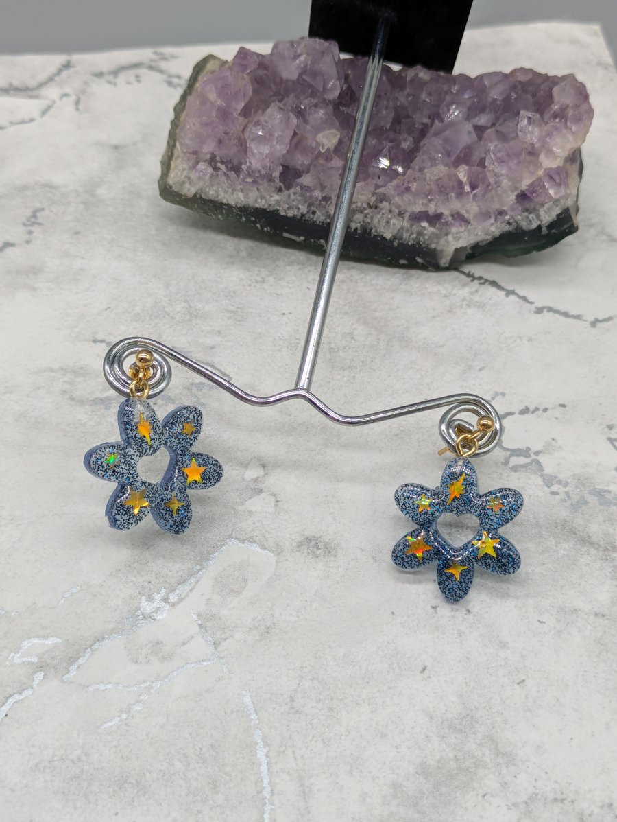 Flower Earrings, Celestial Floral Earrings, Stud Dangles