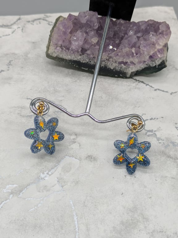 Flower Earrings, Celestial Floral Earrings, Stud Dangles