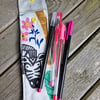 Fun zebra pen case with 4 pink pens ideal stocking filler