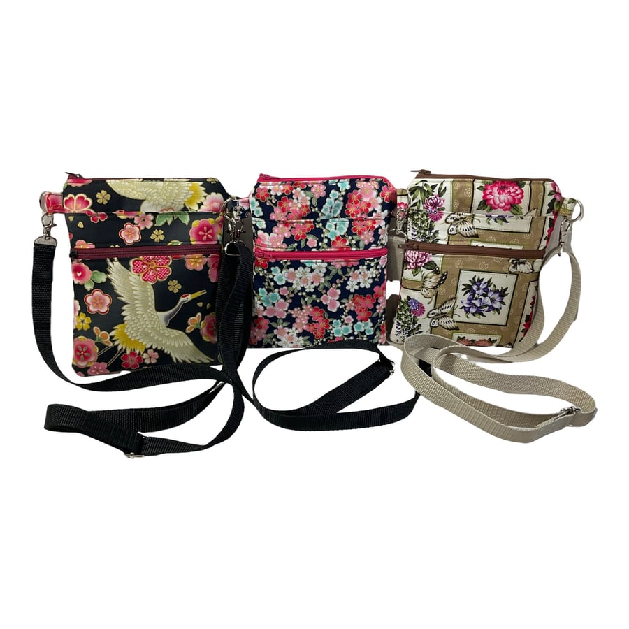 Floral small shoulder phone bag with gold accents, Butterfly handbag, bird teena