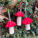 Christmas Tree Decorations, Macrame Toadstools, set of 3, inc Free UK delivery