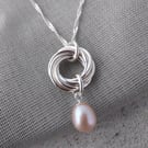 Sterling Silver Chainmaille and Pale Pink Freshwater Pearl Pendant