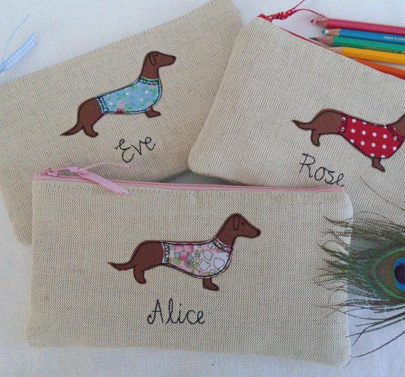 Dachshund Sausage Dog Pencil Case - Personalised Pen Art Pouch  Choice of Design