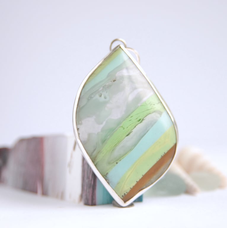 Pastel Cornish surfite and silver pendant