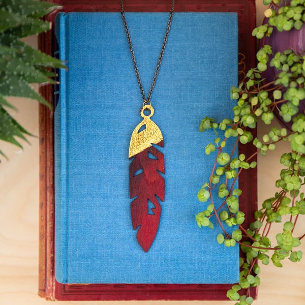 Laser Cut Feather Necklace