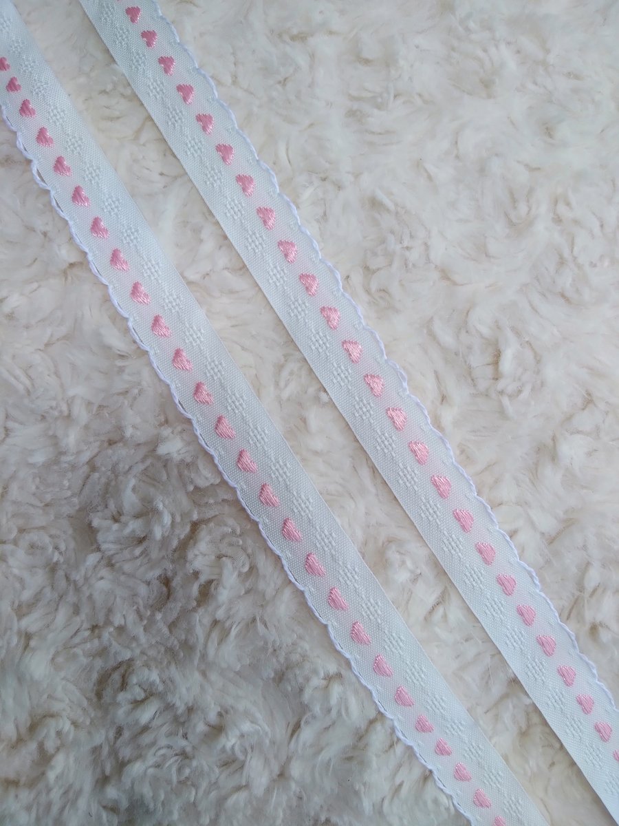 2 metres tiny pink HEARTS embroidered 1.5 cm widecotton trim for sewing projects
