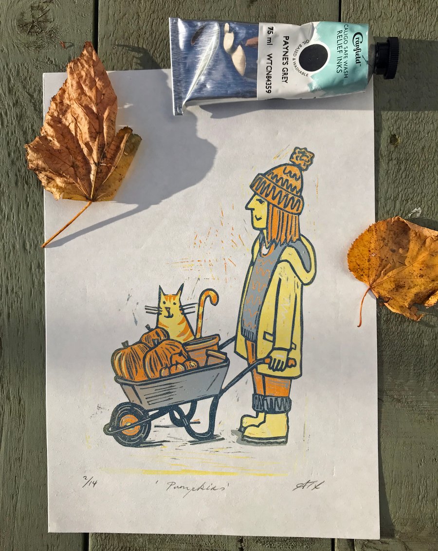 ‘Pumpkins’  Hand Printed Linocut Limited Edition