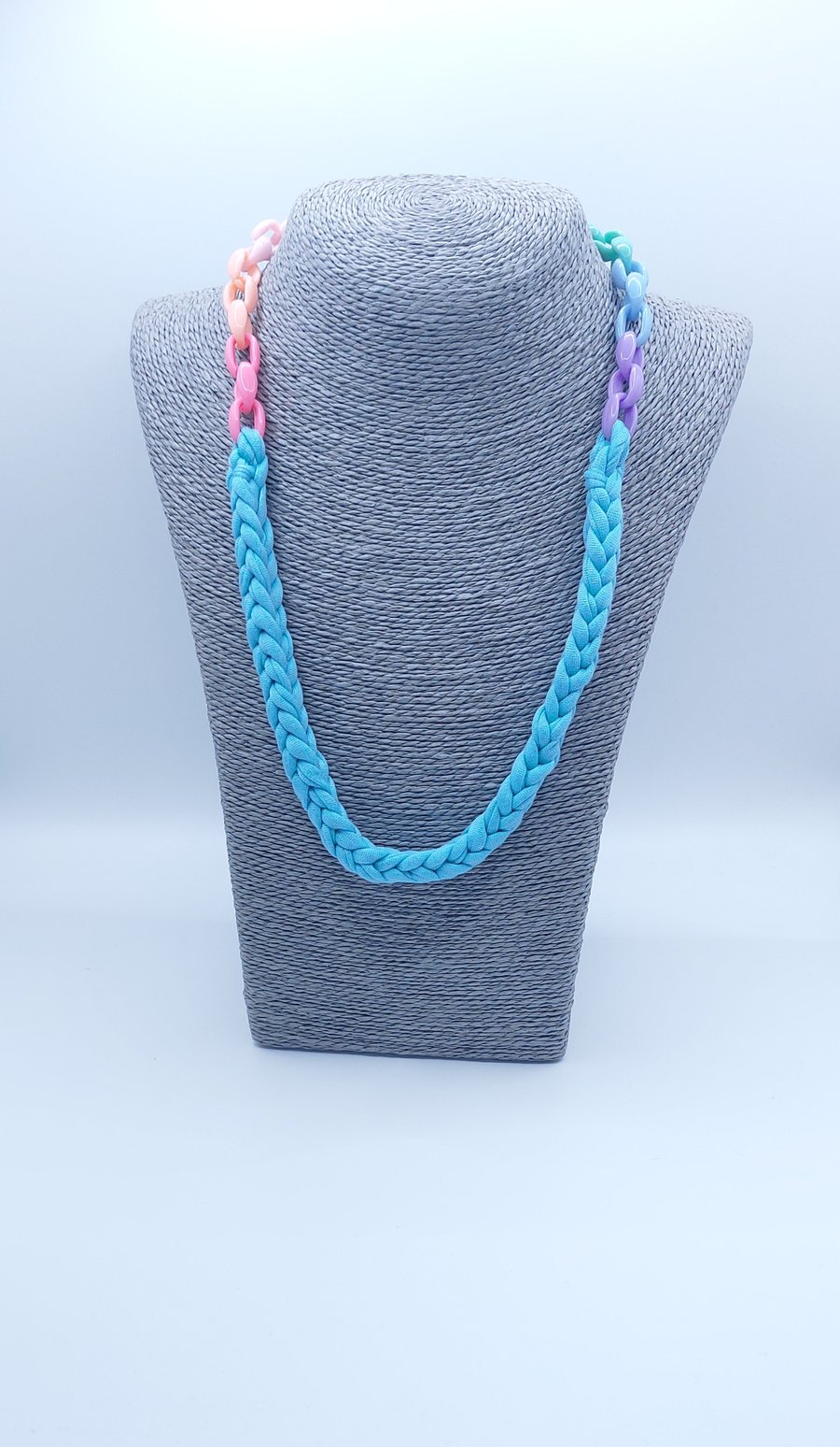 Lucet pale turquoise blue T-shirt yarn knitted necklace