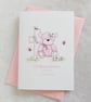 Christening Pink Bear & Cross Card - Girl - Image 1