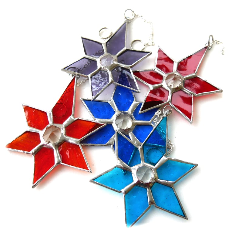 Colourful Crystal Star 6-point Suncatcher Stained Glass Colour choice